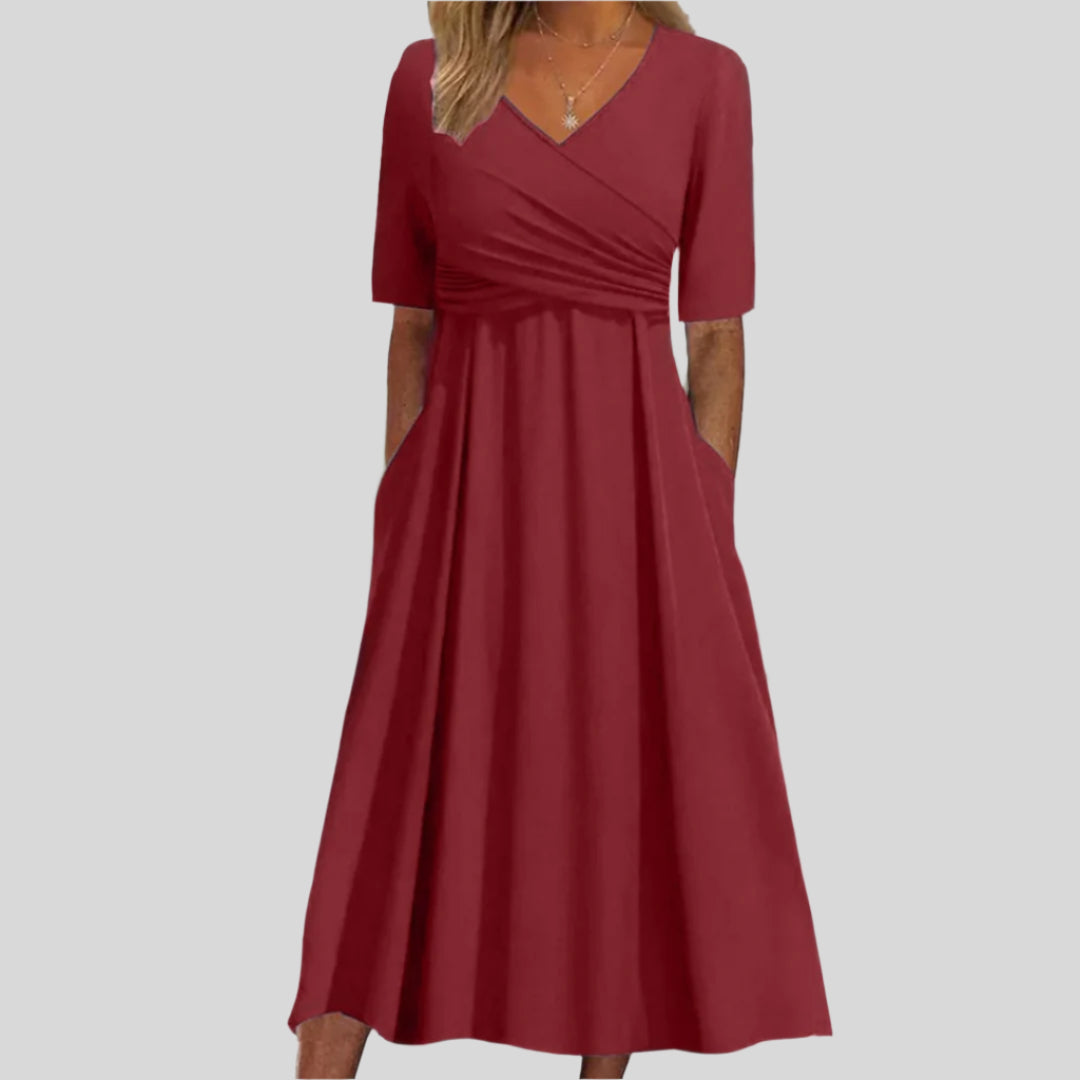 Faustine | Robe Longue Croisée À Manches Courtes