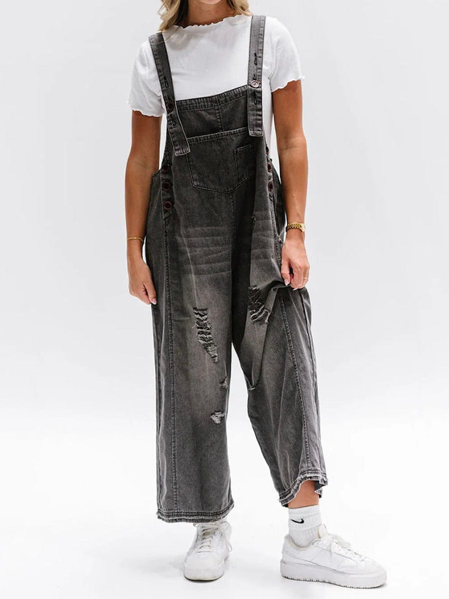 Lucie | Løs ermeløs denimsalopette
