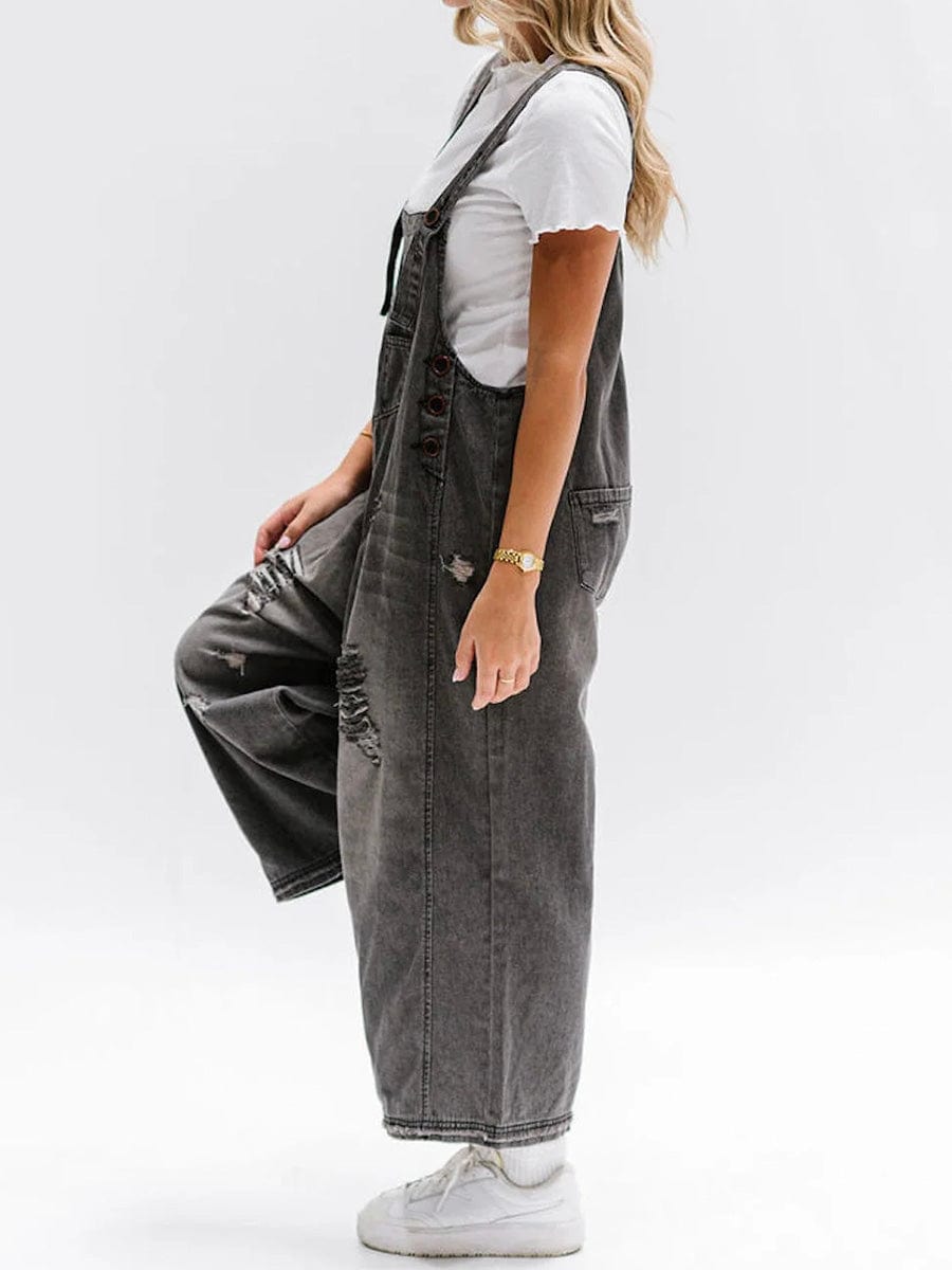 Lucie | Løs ermeløs denimsalopette