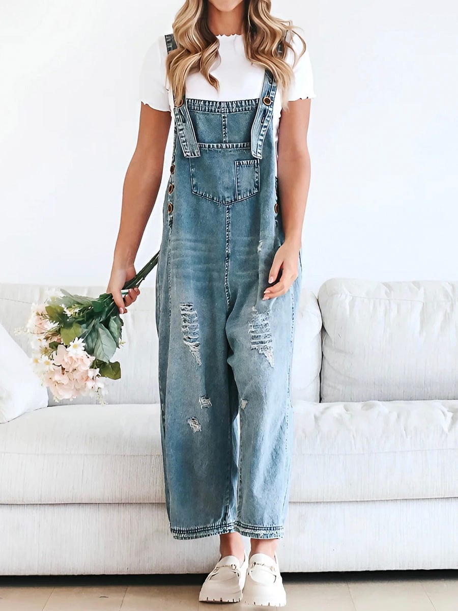 Lucie | Løs ermeløs denimsalopette