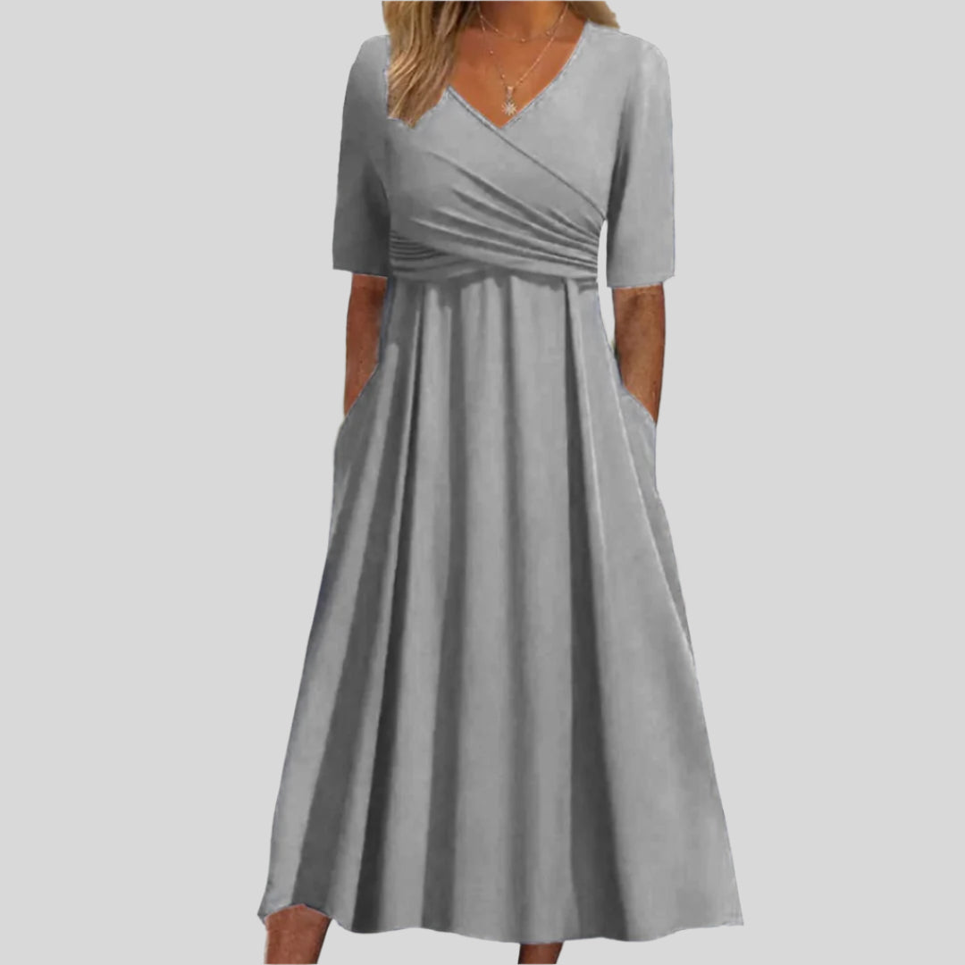 Faustine | Robe Longue Croisée À Manches Courtes