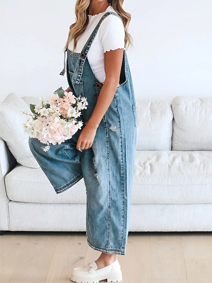 Lucie | Løs ermeløs denimsalopette