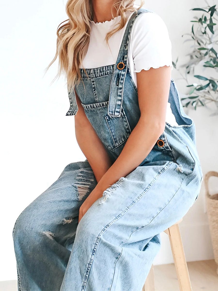 Lucie | Løs ermeløs denimsalopette