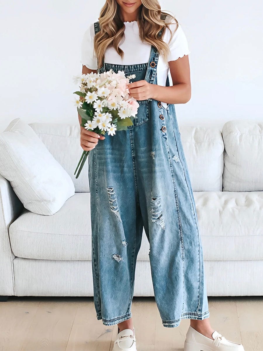 Lucie | Løs ermeløs denimsalopette