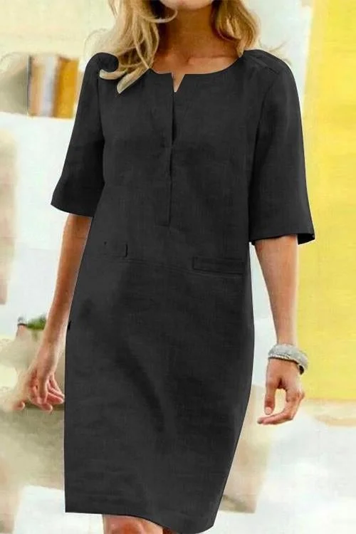 Flora | Rochie Dreaptă Cu Guler Fenduit – Simplitate Și Eleganță 