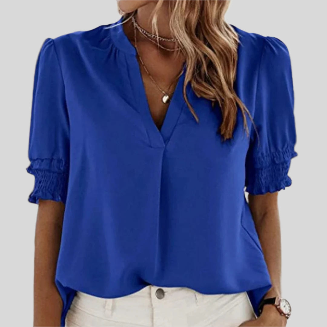 Deborah | Elegant Bluse med Rynkede Ærmer 