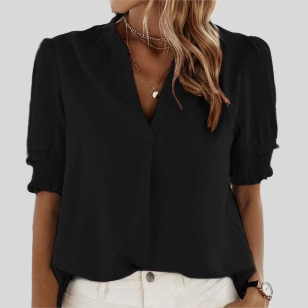 Deborah | Elegant Bluse med Rynkede Ærmer 