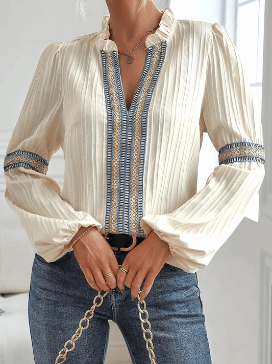 Margaux | Bluse Chic Kvinde – Flæsekrave Og Puffede Ærmer 