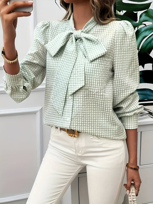 Cézanne | Bluse med tern og elegant lavallière-knude 