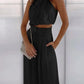 Marine | Ensemble Chic – Haut Asymétrique Et Pantalon Fluide