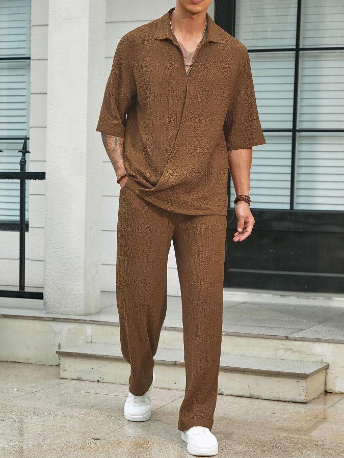 Bakary | Insieme Tendenza Camicia A Maniche Corte E Pantaloni Fluidi 