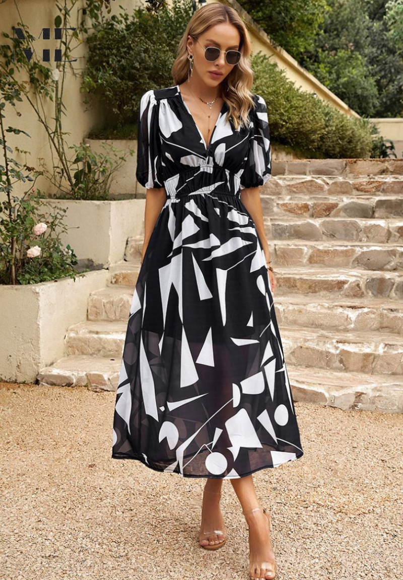 Alma | Blumen Kleid – Romantische Eleganz und strukturierte Ärmel 