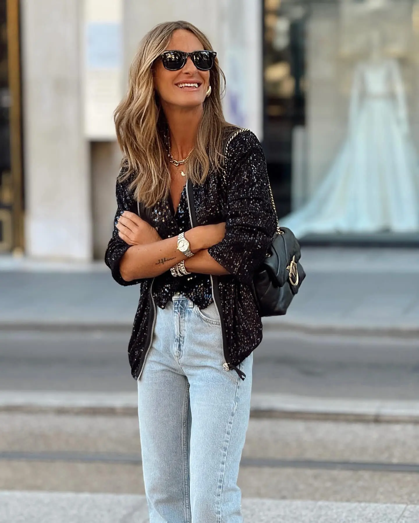 Naya | Chaqueta con cremallera brillante de moda 