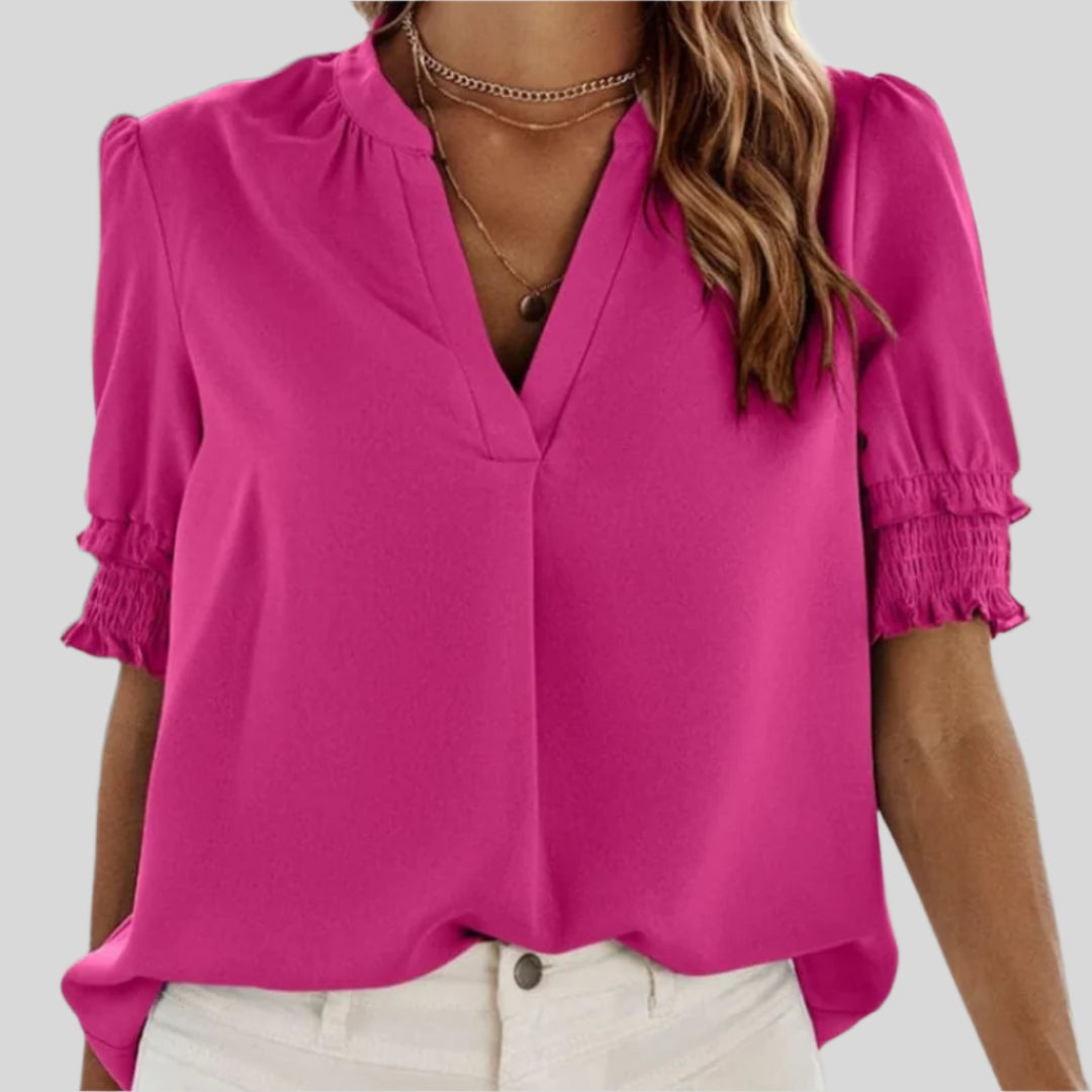 Deborah | Elegant Bluse med Rynkede Ærmer 