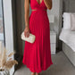 Caroline | Langes Plissiertes Kleid mit Ausschnitten – Moderne Eleganz 