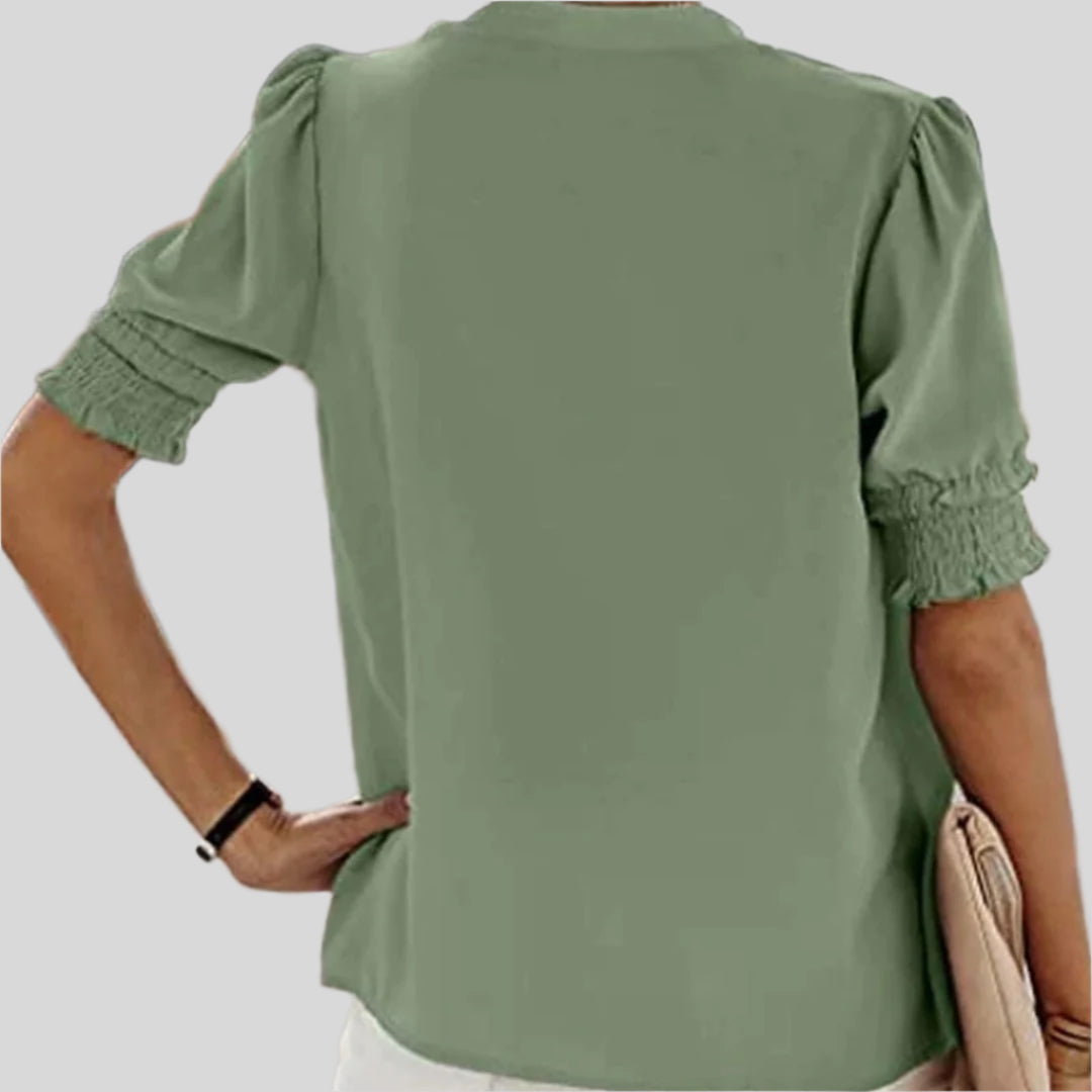 Deborah | Elegant Bluse med Rynkede Ærmer 