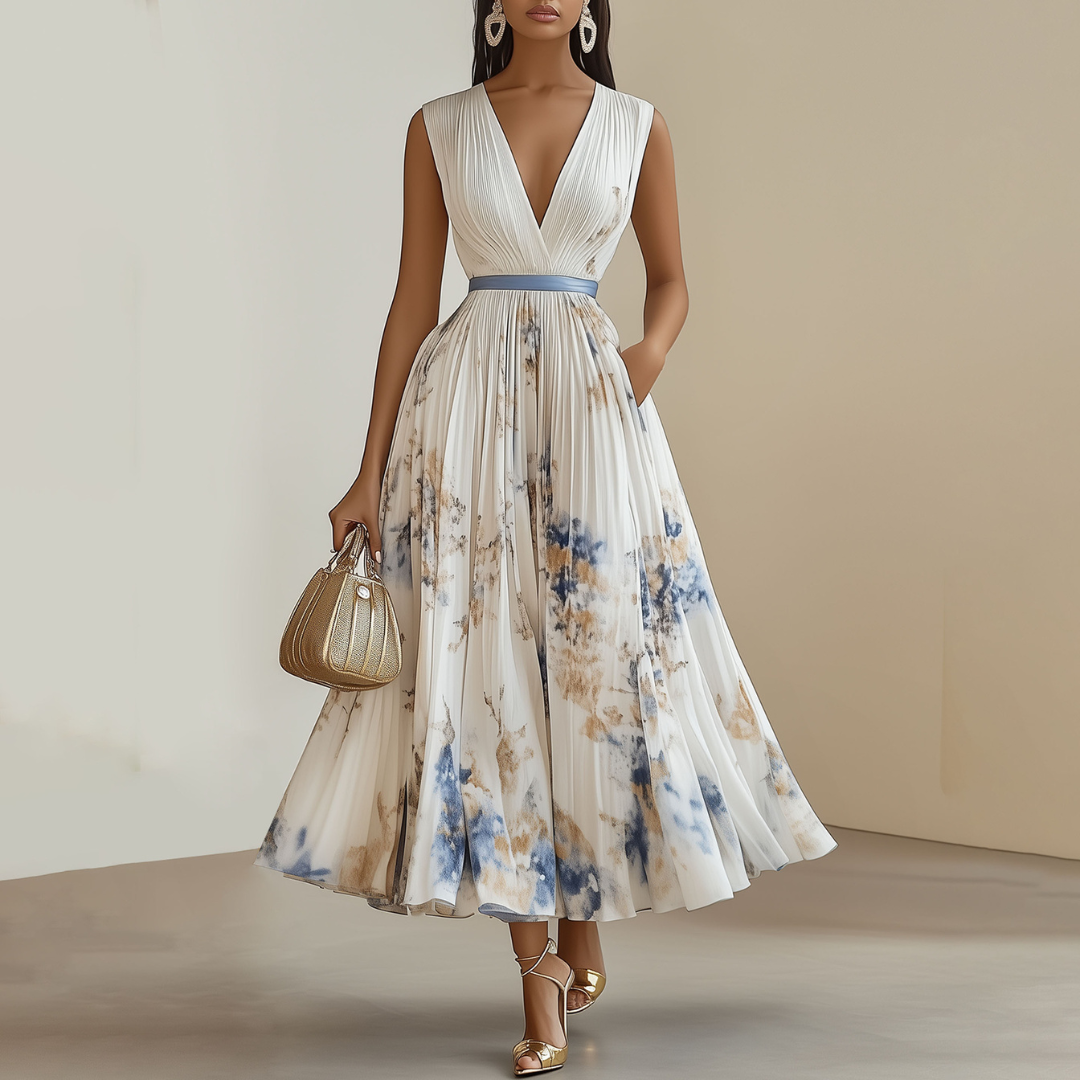 Noémie | Rochie de Eveniment – Motiv Floral și Detalii Plisate 