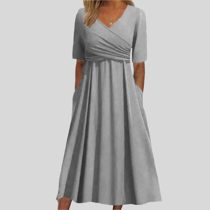 Faustine | Robe Longue Croisée À Manches Courtes