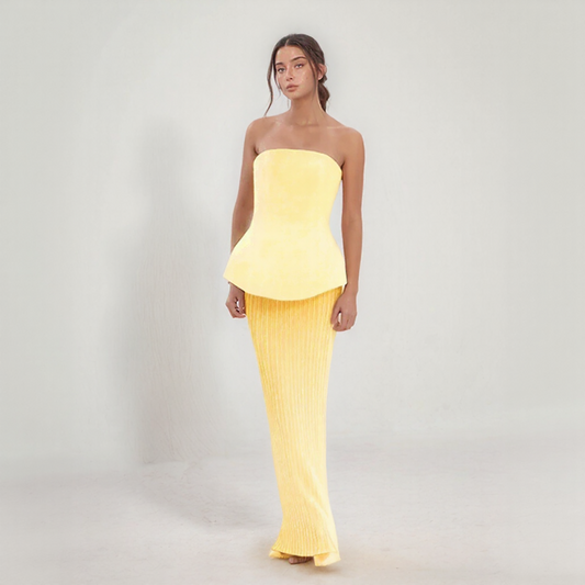 Queena | Yhdistelmä Tendance – Crop Top Bandeau ja pitkä korkeavyötäröinen hame 