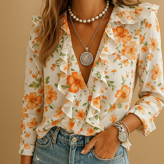 Honorine | Blouse Met Volants En V-Hals Voor Dames 