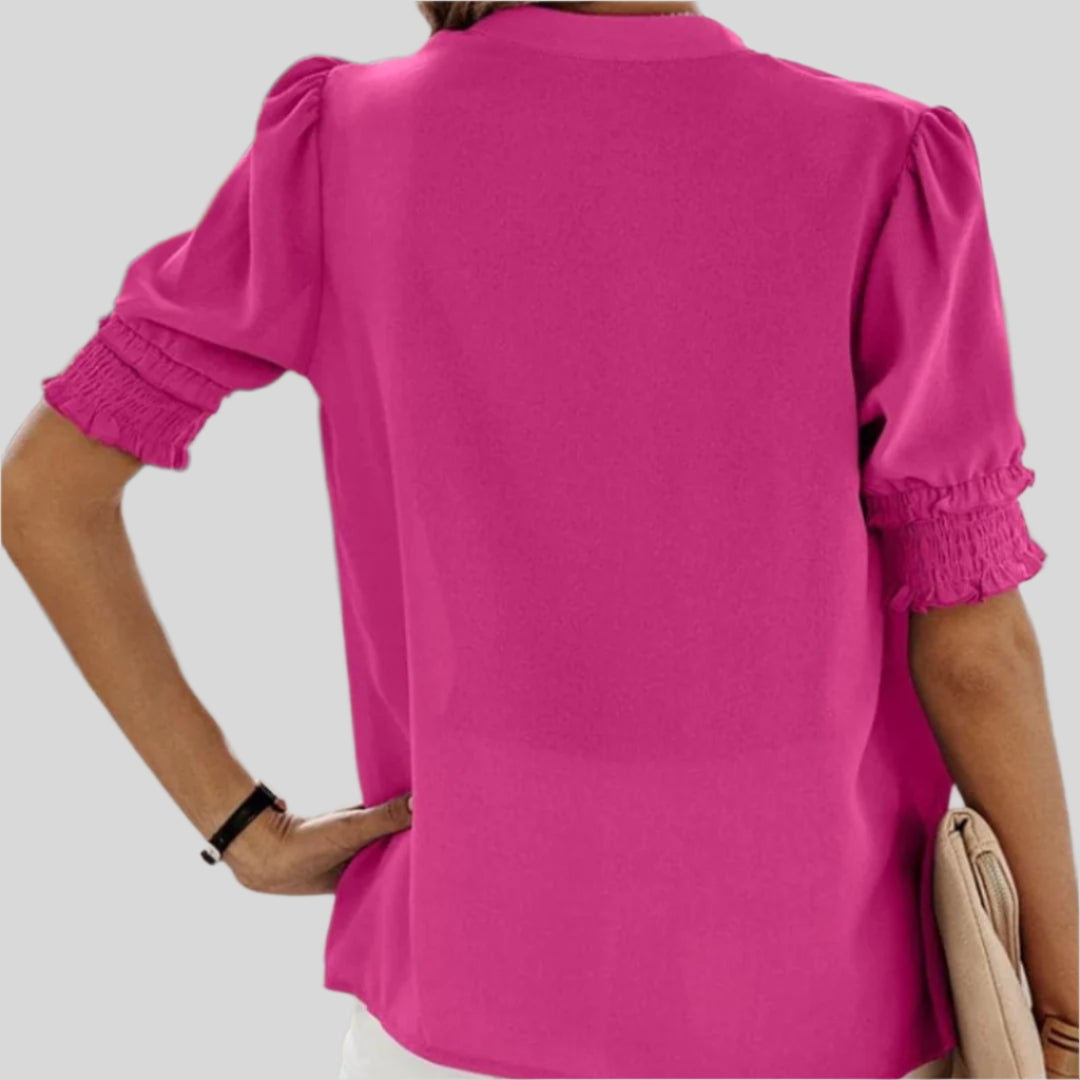 Deborah | Elegant Bluse med Rynkede Ærmer 