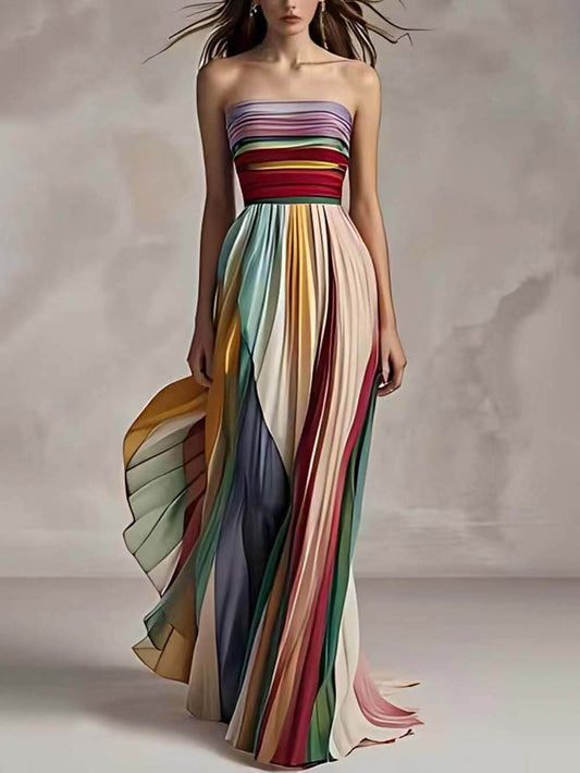 Anabella | Robe Plissée Sans Bretelles – Multicolore Et Élégance