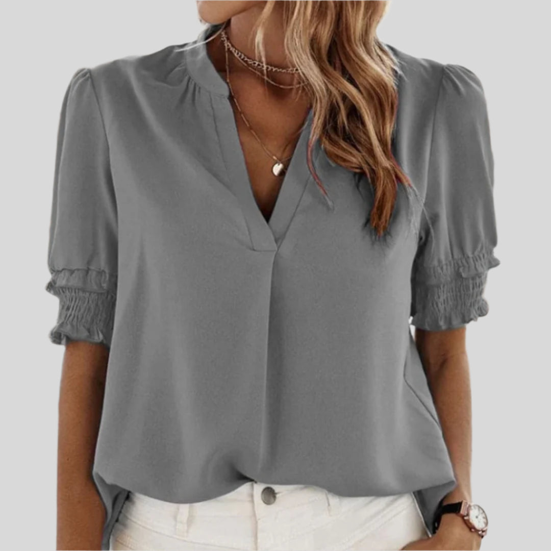 Deborah | Elegant Bluse med Rynkede Ærmer 