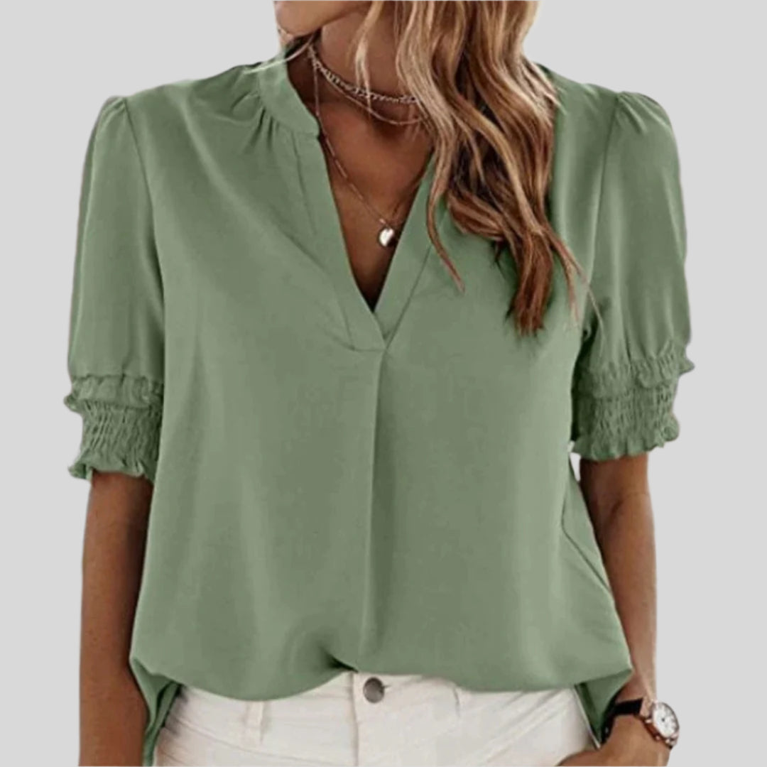 Deborah | Elegant Bluse med Rynkede Ærmer 